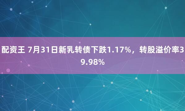 配资王 7月31日新乳转债下跌1.17%，转股溢价率39.98%